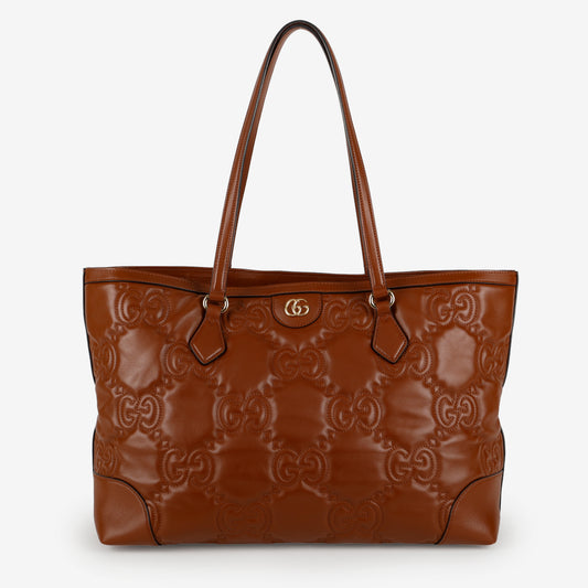 Medium GG Matelasse Shopping Tote, Peanut Brown