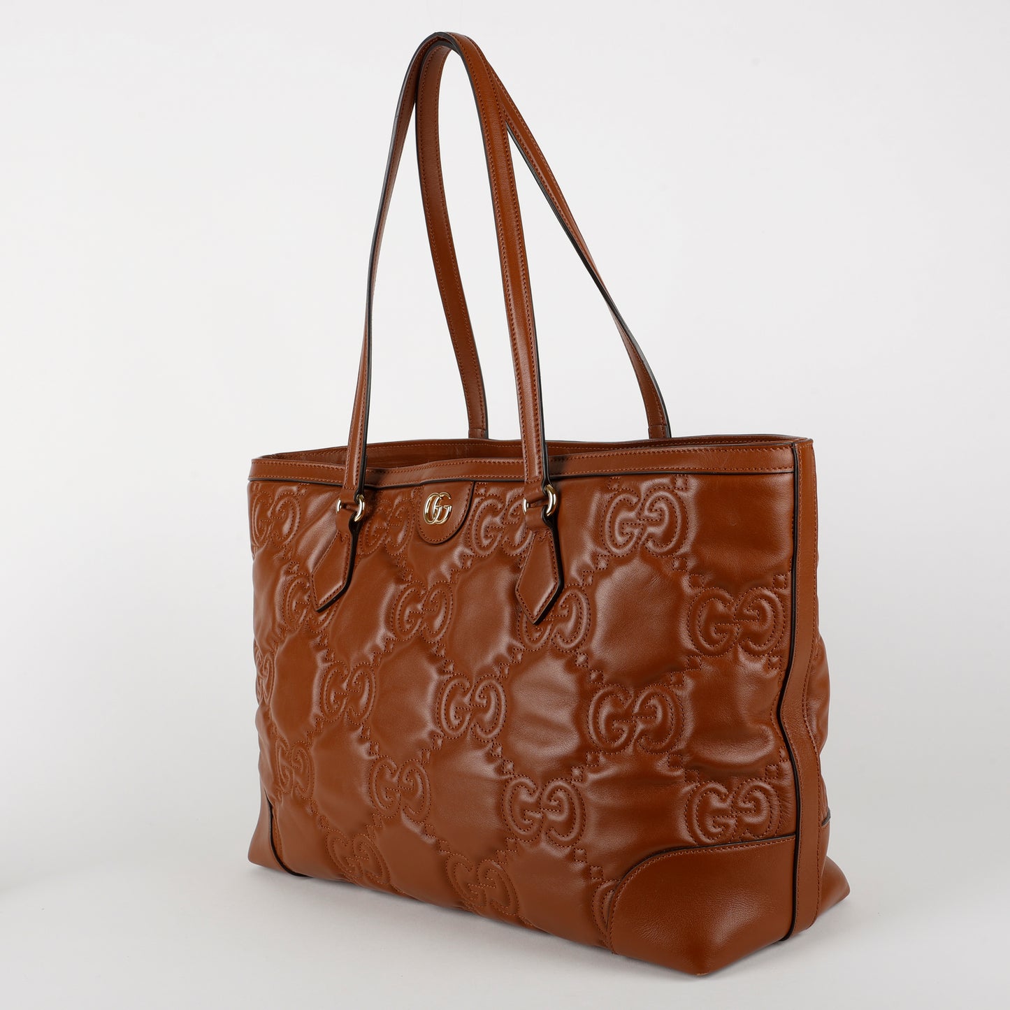 Medium GG Matelasse Shopping Tote, Peanut Brown