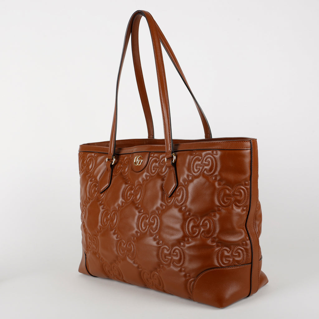Medium GG Matelasse Shopping Tote, Peanut Brown