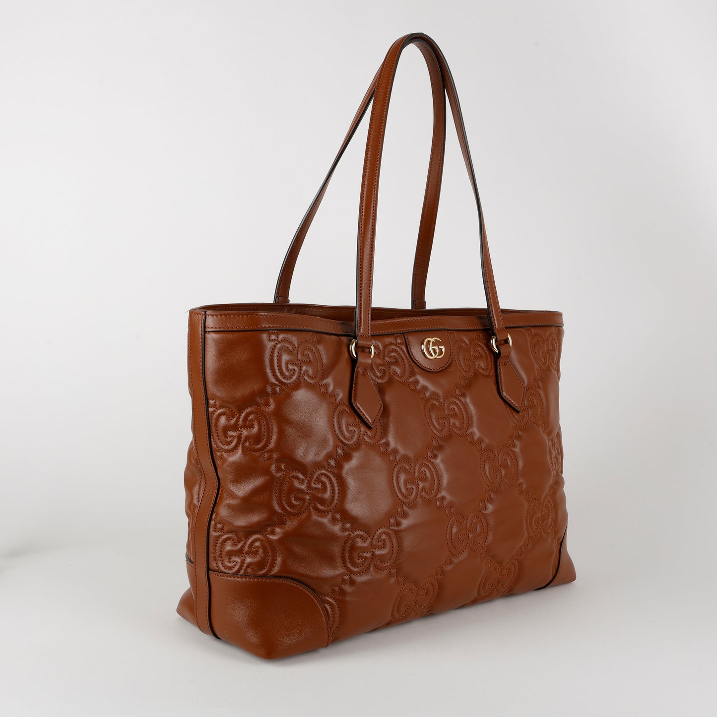 Medium GG Matelasse Shopping Tote, Peanut Brown