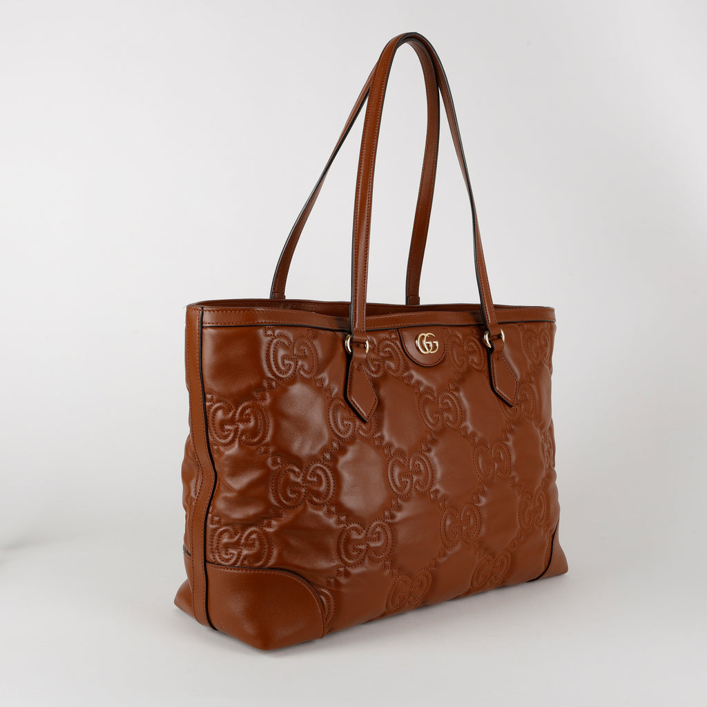 Medium GG Matelasse Shopping Tote, Peanut Brown