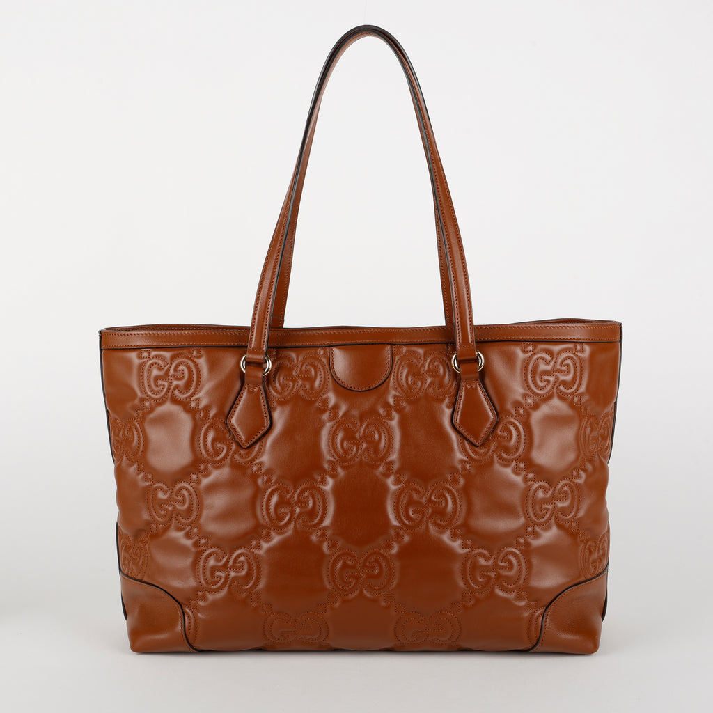 Medium GG Matelasse Shopping Tote, Peanut Brown