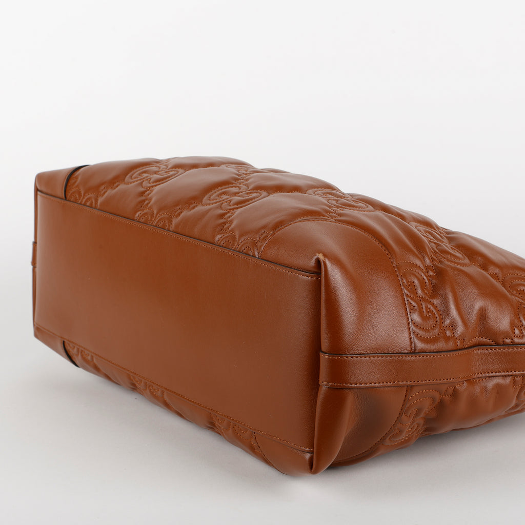Medium GG Matelasse Shopping Tote, Peanut Brown