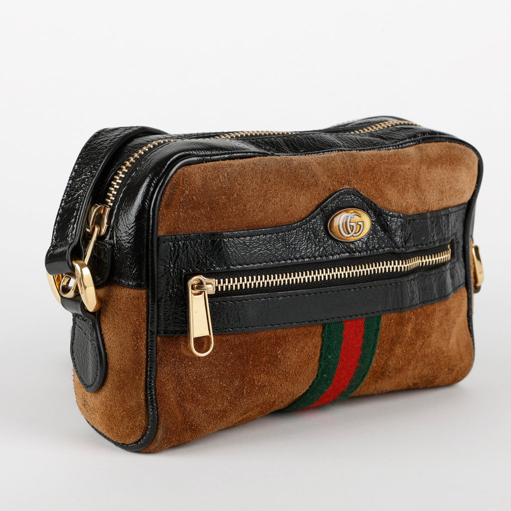 Mini Ophidia Camera Bag, Brown Suede