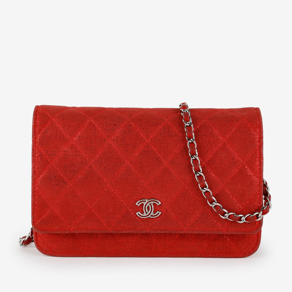 Wallet On Chain Tweed, Sparkle Red Silver Hardware