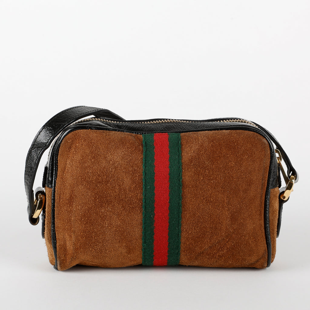 Mini Ophidia Camera Bag, Brown Suede