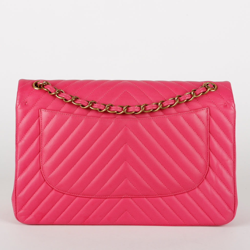 Jumbo Double Flap, Fuschia Chevron Lambskin