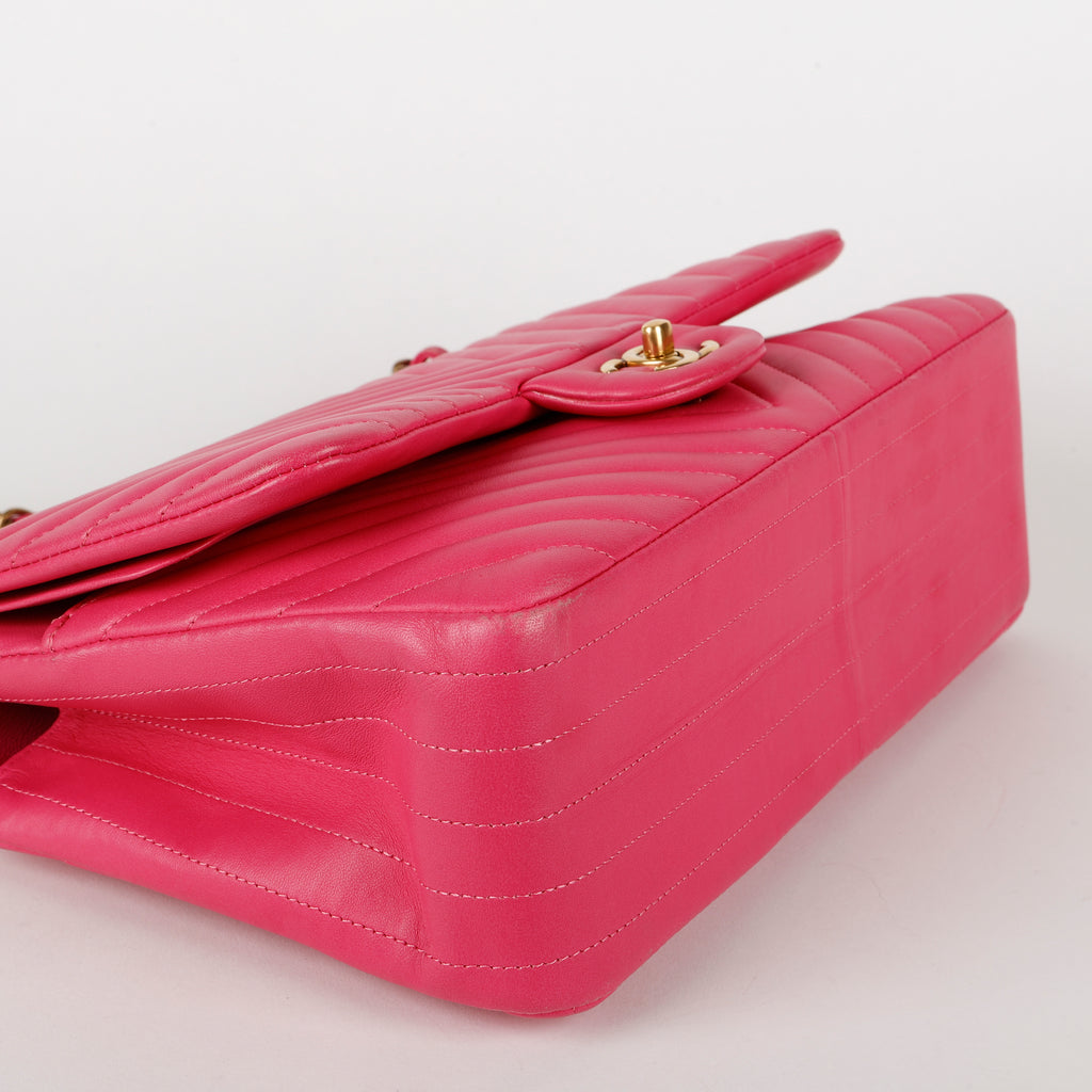 Jumbo Double Flap, Fuschia Chevron Lambskin