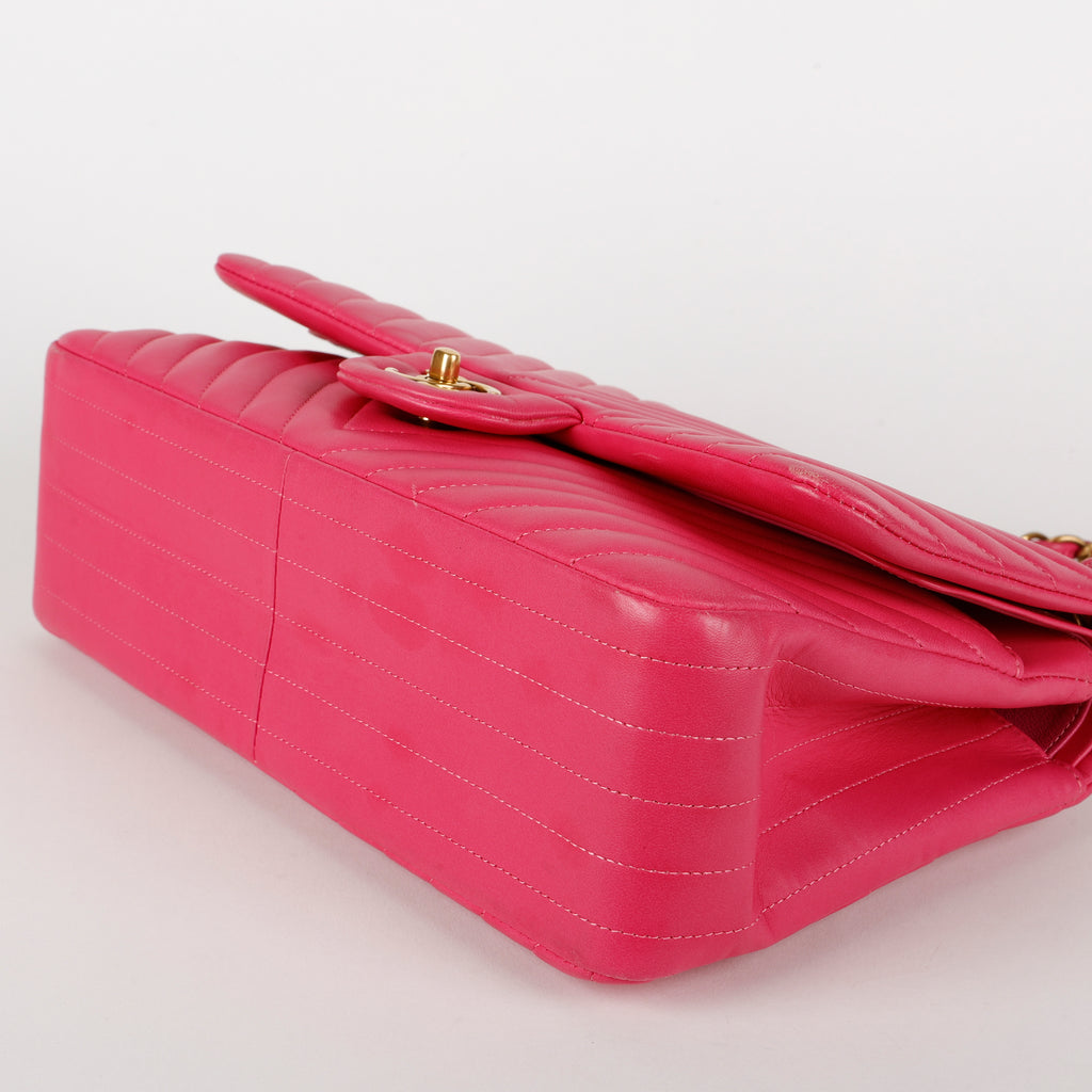 Jumbo Double Flap, Fuschia Chevron Lambskin
