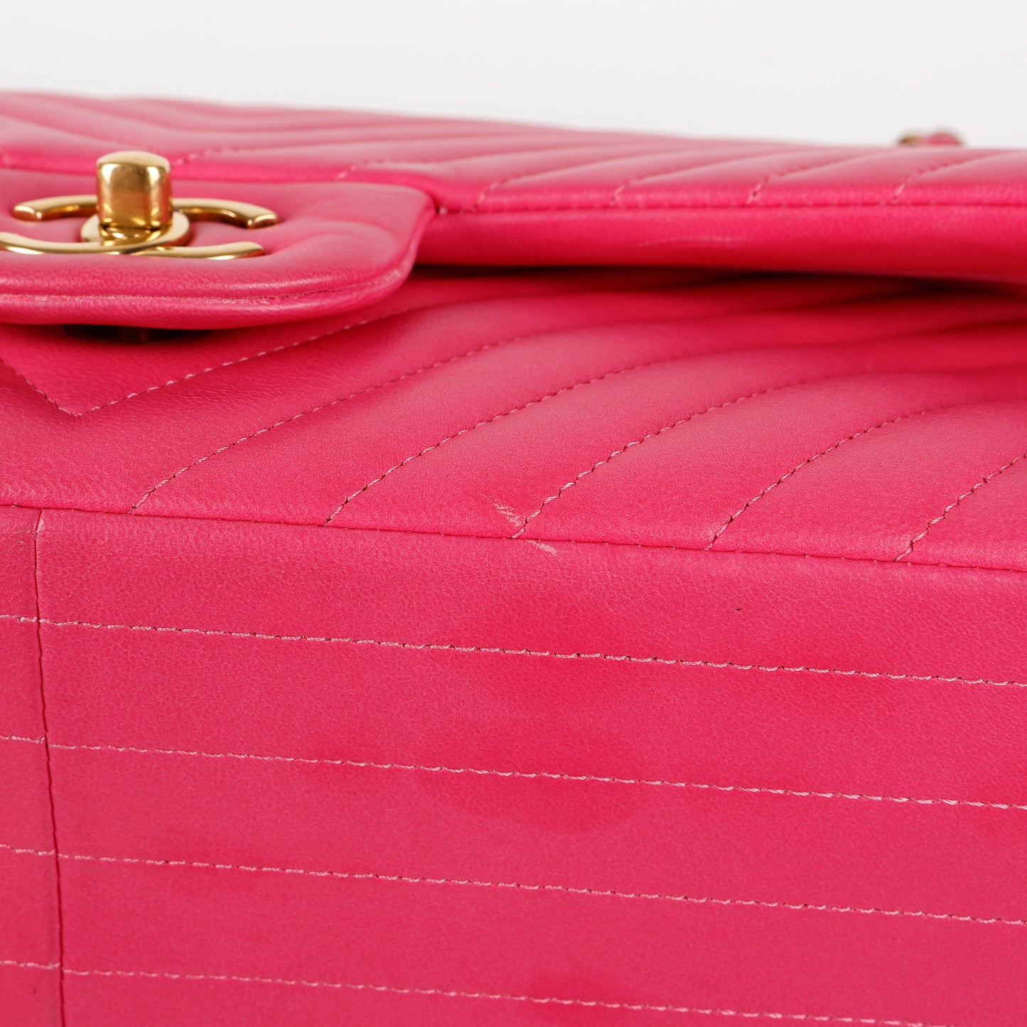 Jumbo Double Flap, Fuschia Chevron Lambskin
