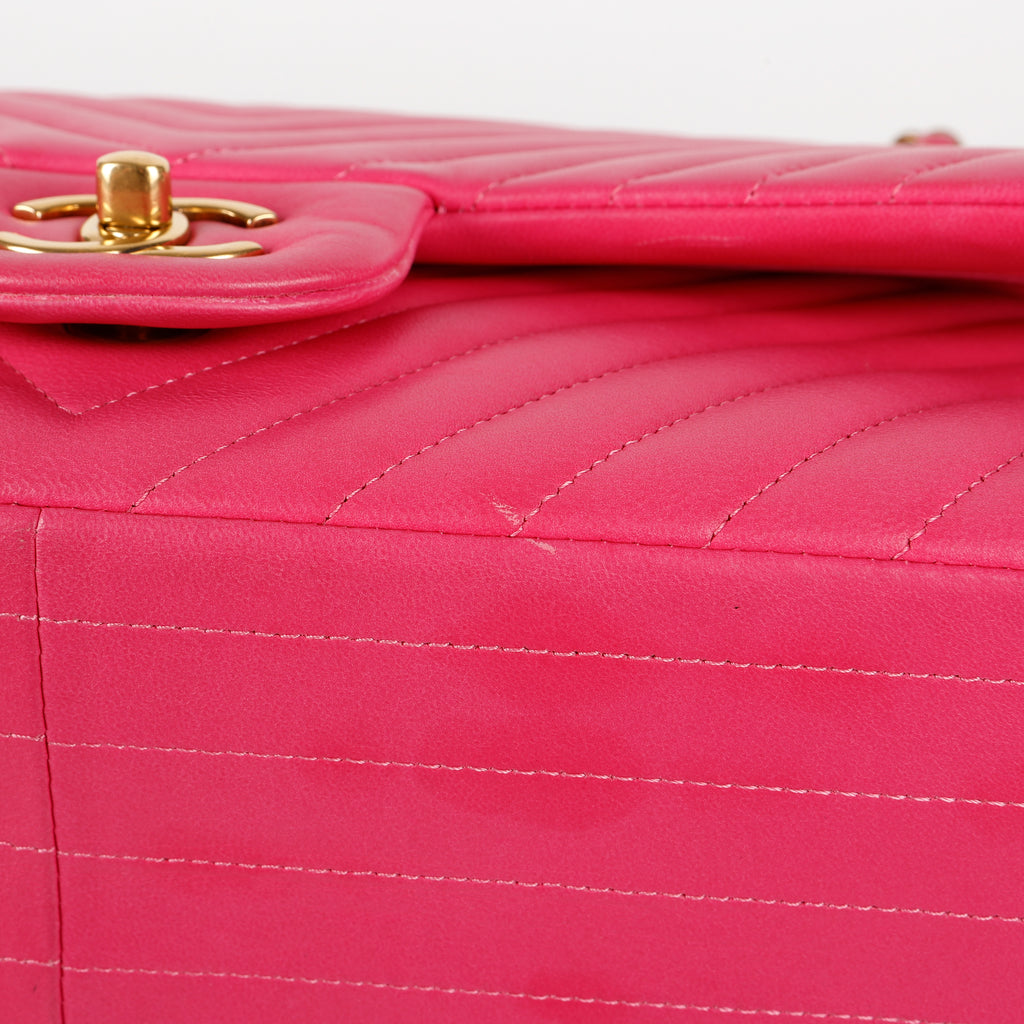 Jumbo Double Flap, Fuschia Chevron Lambskin