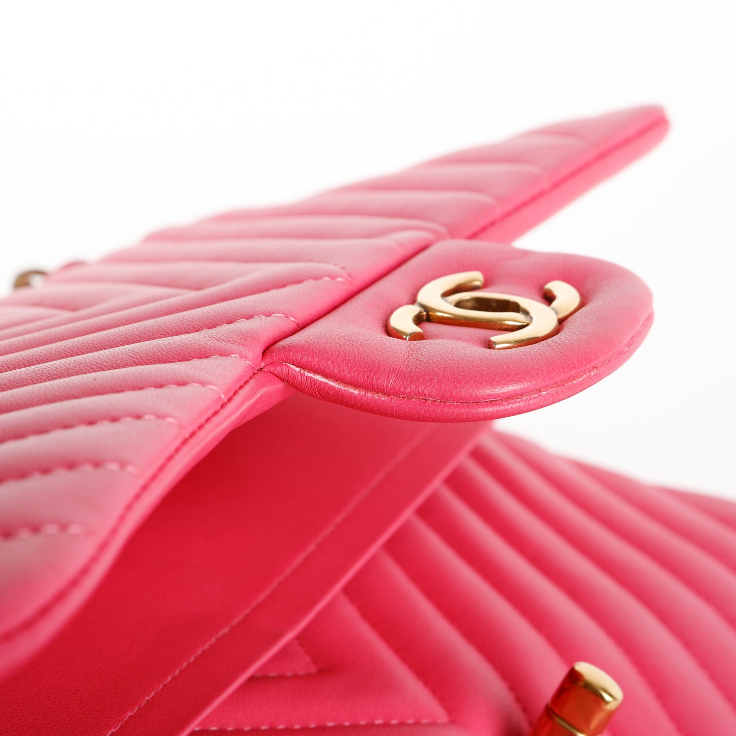 Jumbo Double Flap, Fuschia Chevron Lambskin
