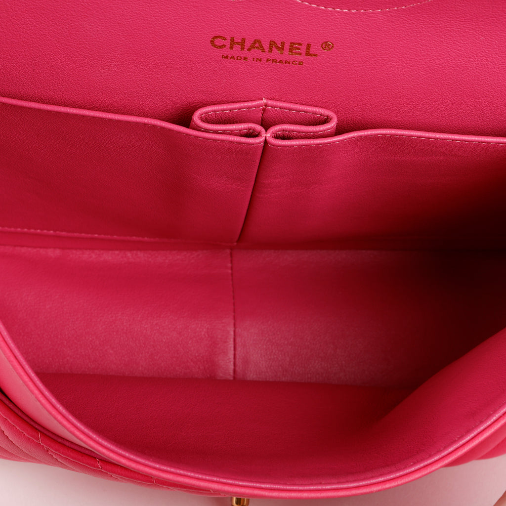Jumbo Double Flap, Fuschia Chevron Lambskin
