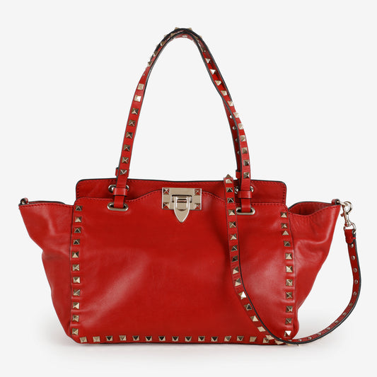 Small Rock Stud Top Handle Tote, Red