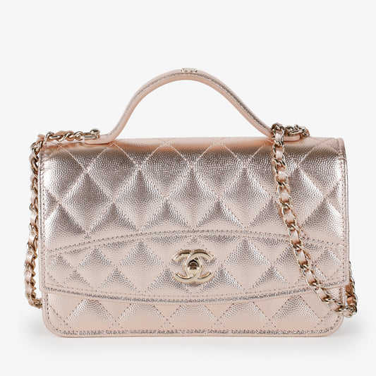 Top Handle Wallet on Chain, Rose Gold Caviar