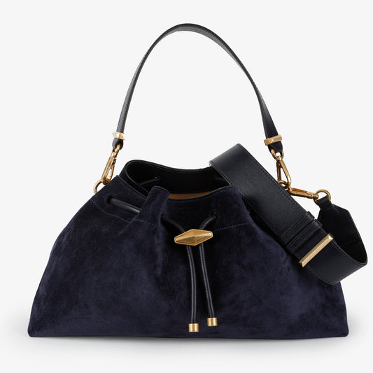 Medium Cinch Bucket Bag, Marine Suede