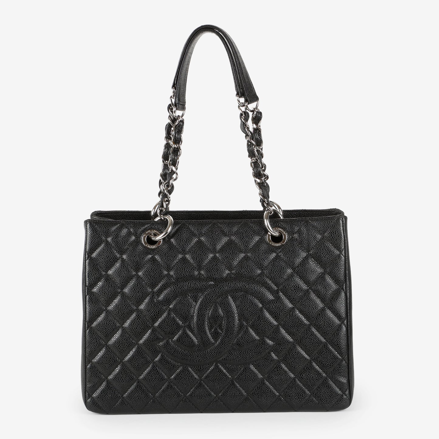 Grand Shopping Tote, Black Quilted Caviar