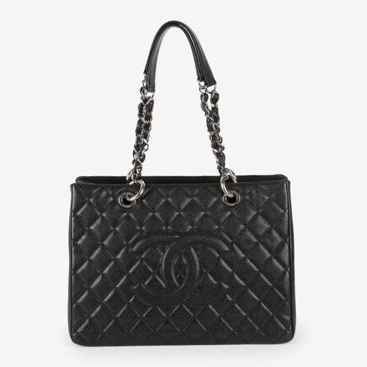 Grand Shopping Tote, Black Quilted Caviar