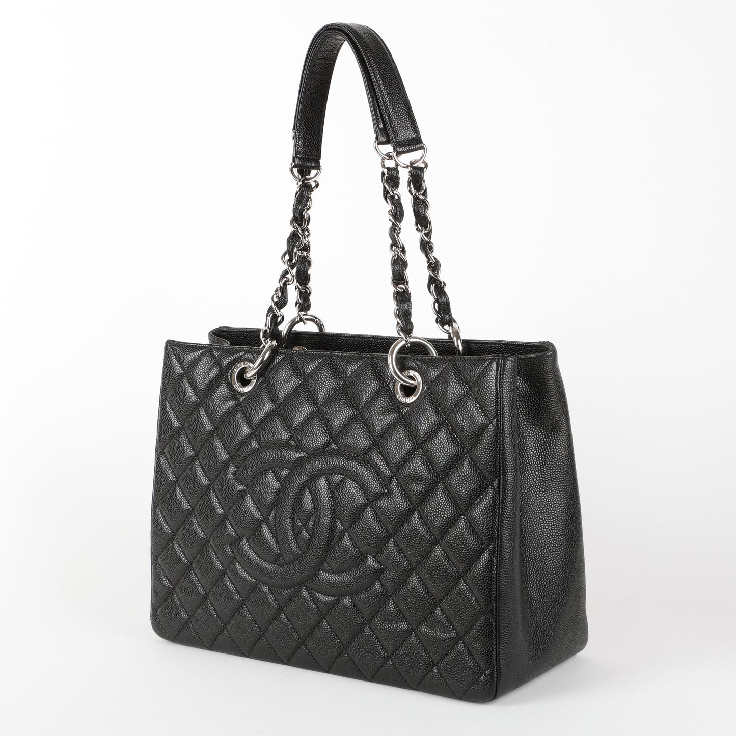 Grand Shopping Tote, Black Quilted Caviar
