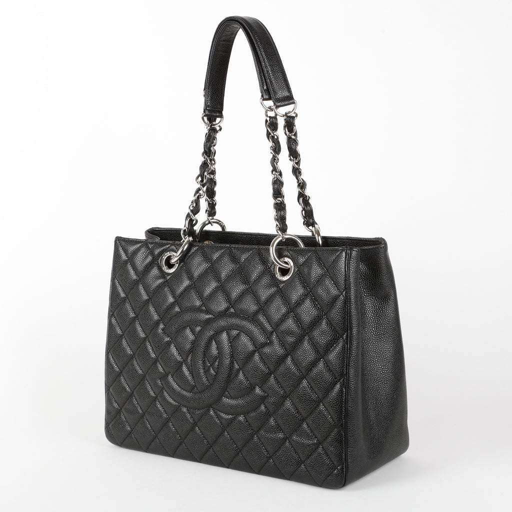 Grand Shopping Tote, Black Quilted Caviar