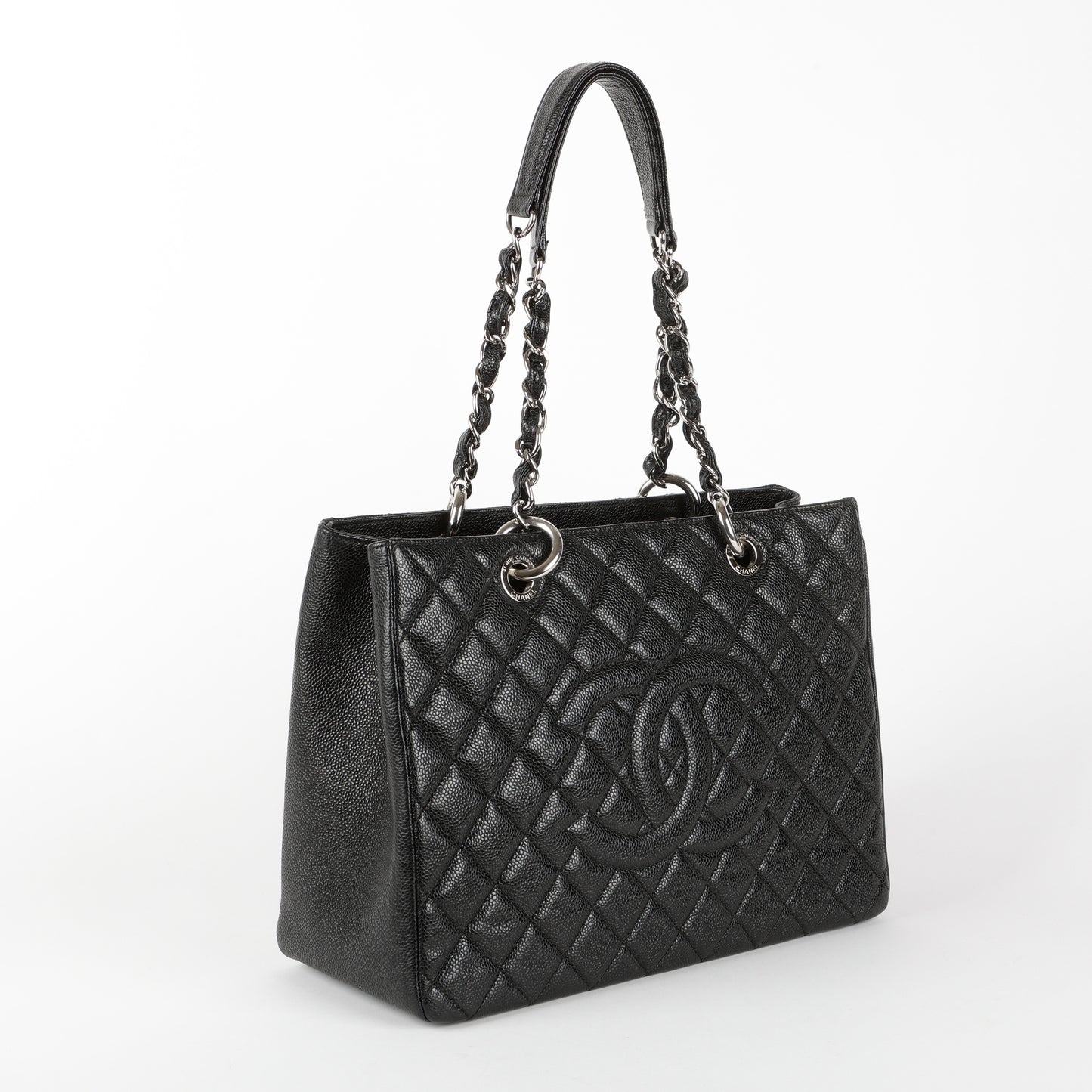 Grand Shopping Tote, Black Quilted Caviar