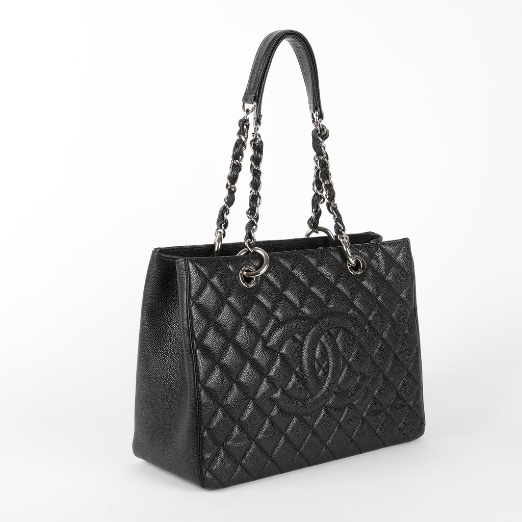 Grand Shopping Tote, Black Quilted Caviar