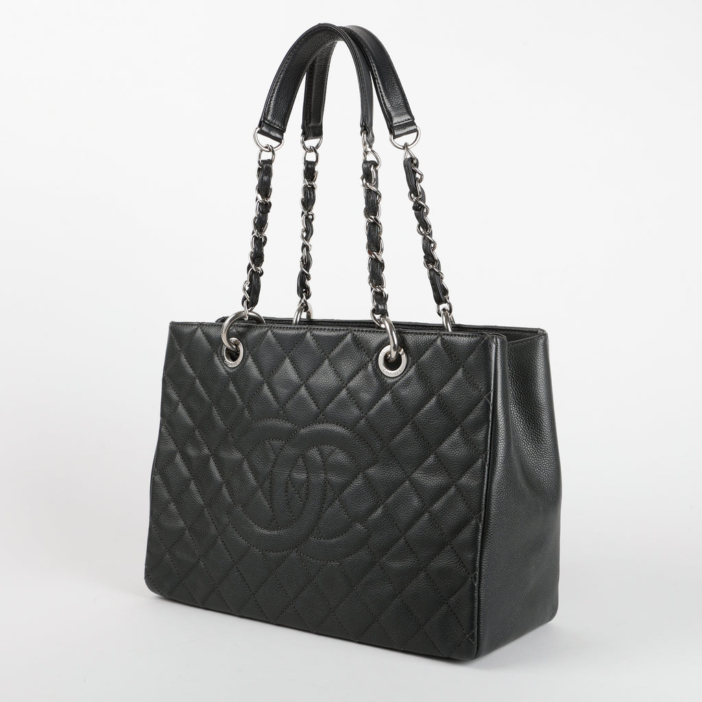 Large Grand Shopping Tote, Dark Grey Caviar SHW