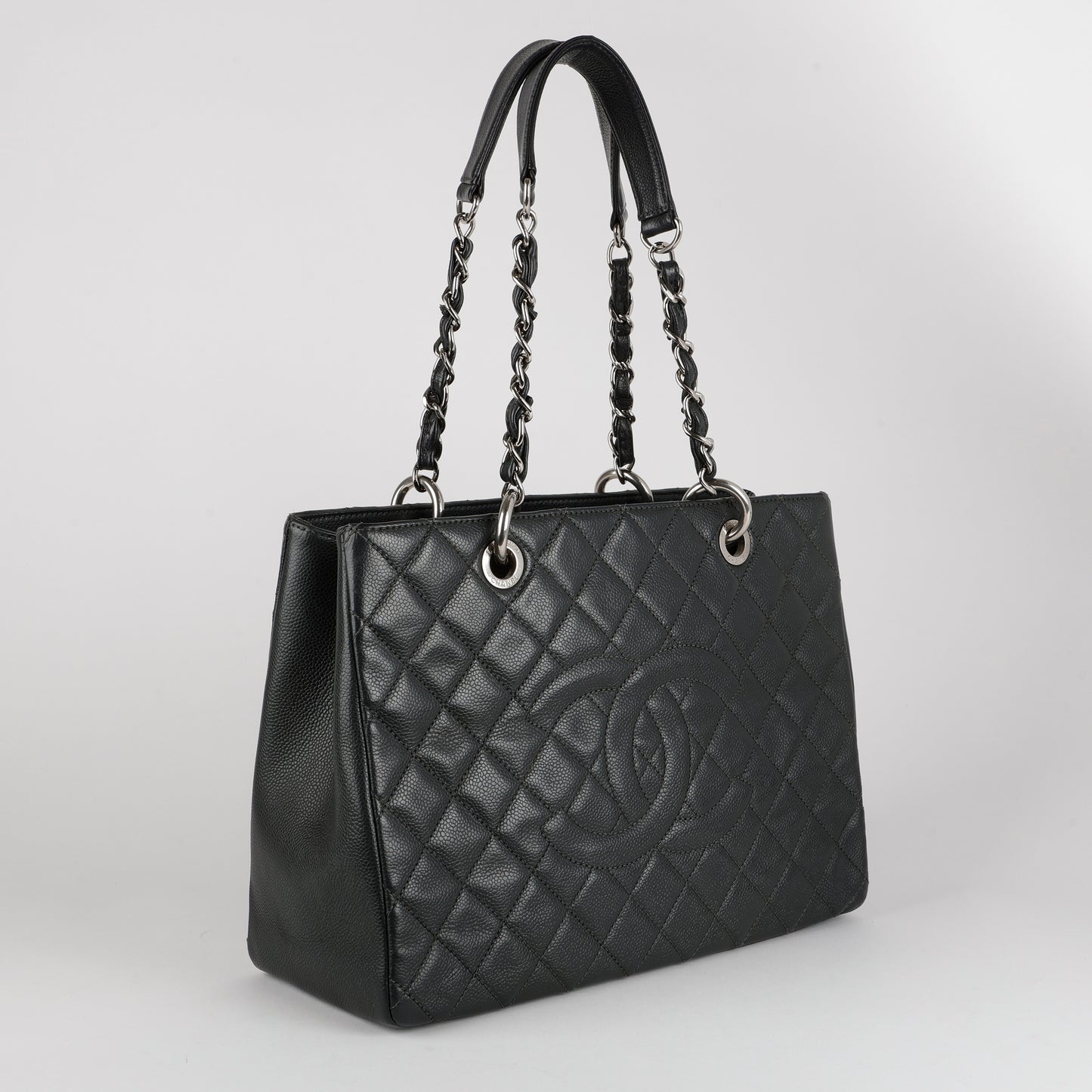 Large Grand Shopping Tote, Dark Grey Caviar SHW