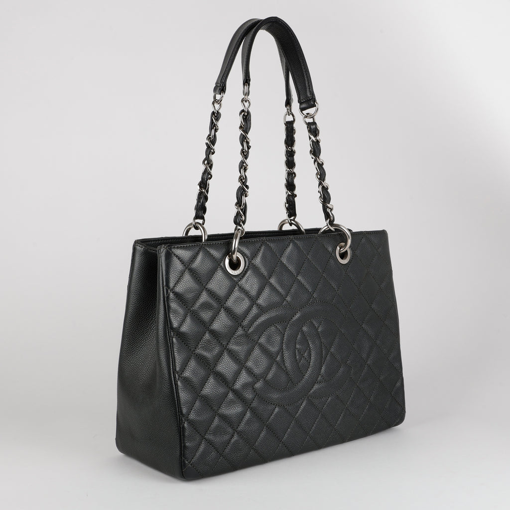 Large Grand Shopping Tote, Dark Grey Caviar SHW