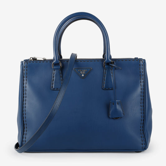 Medium Stitched City Galleria, Blue Calfskin