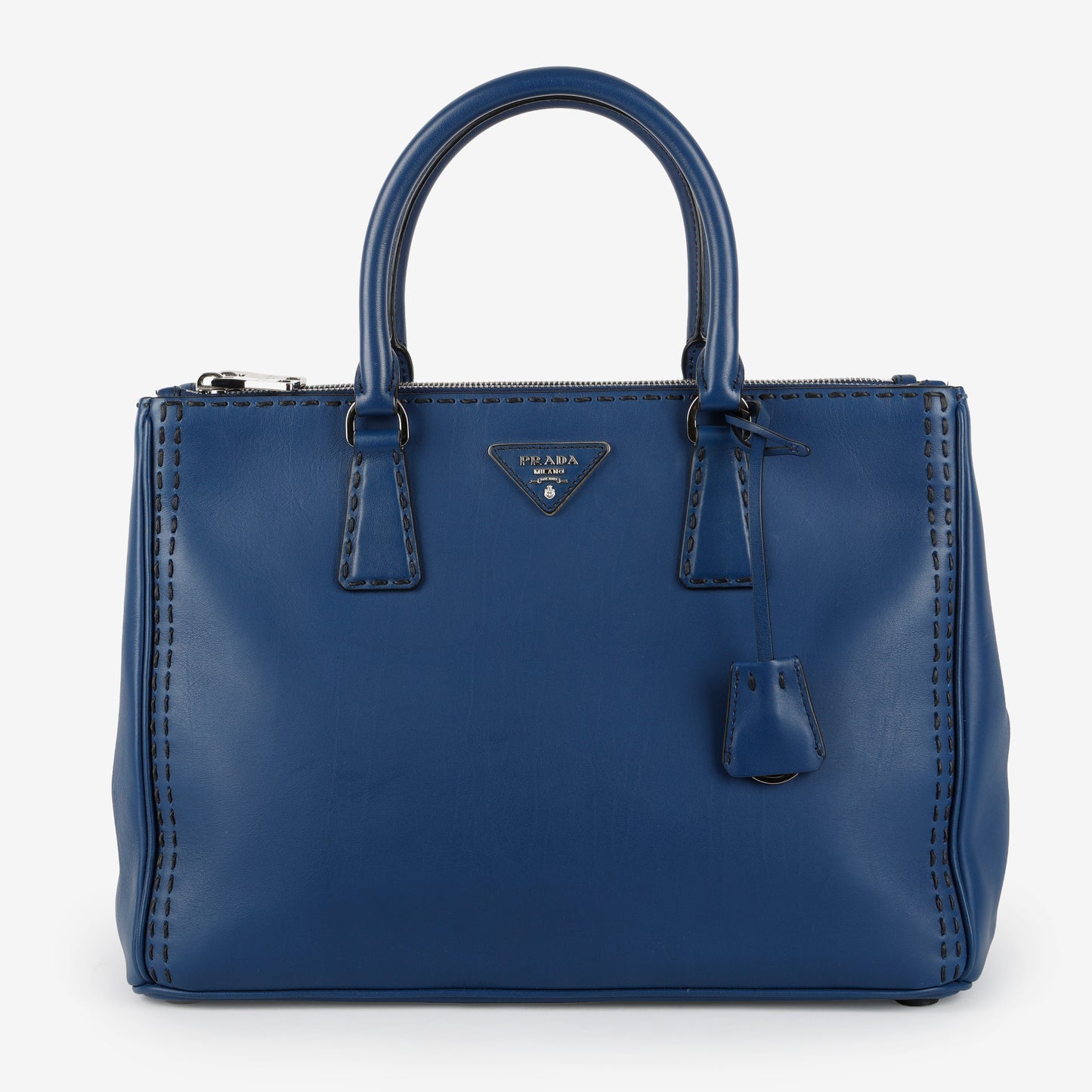 Medium Stitched City Galleria, Blue Calfskin