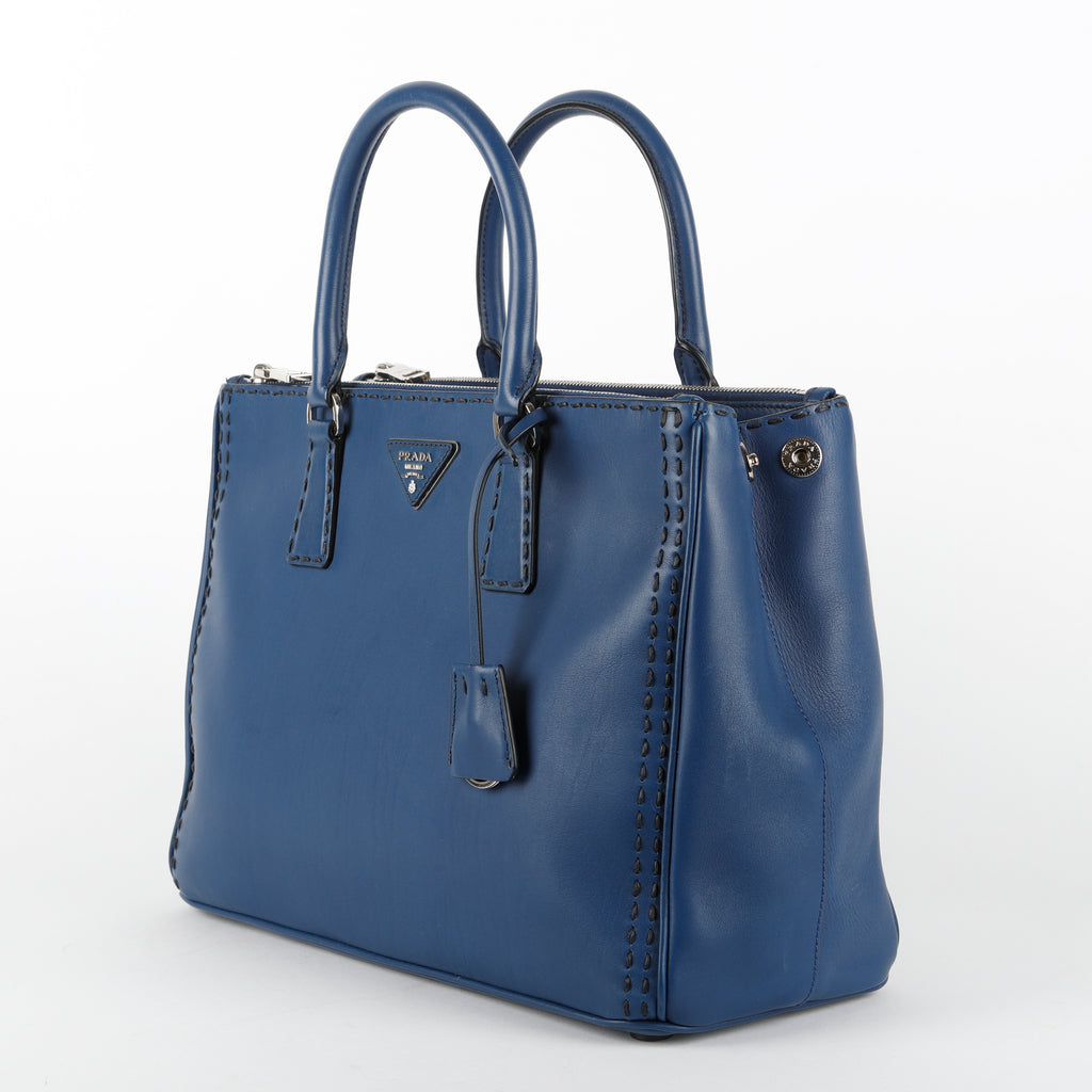 Medium Stitched City Galleria, Blue Calfskin