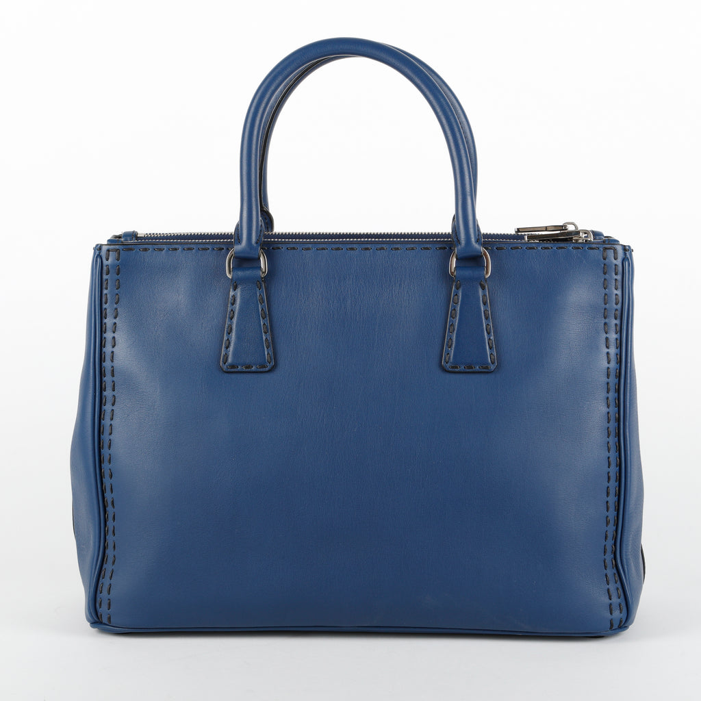 Medium Stitched City Galleria, Blue Calfskin