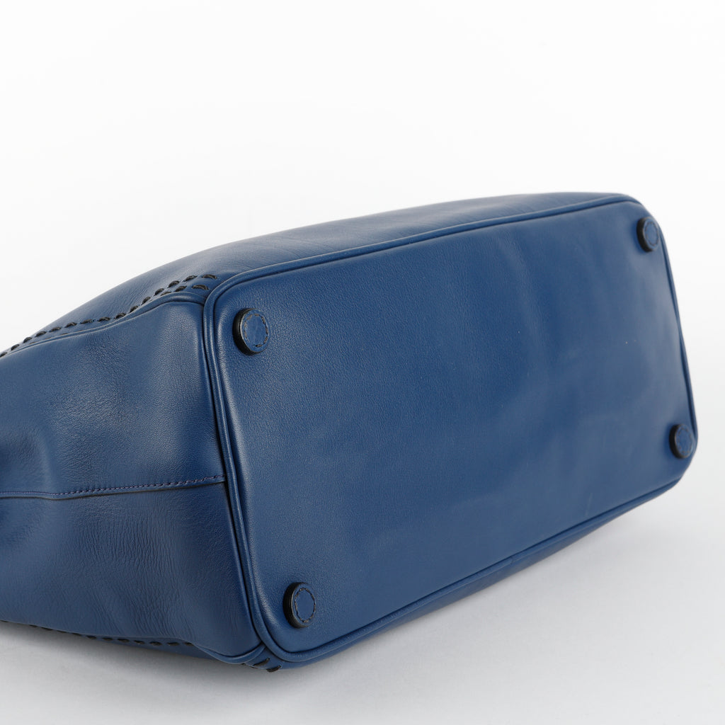 Medium Stitched City Galleria, Blue Calfskin