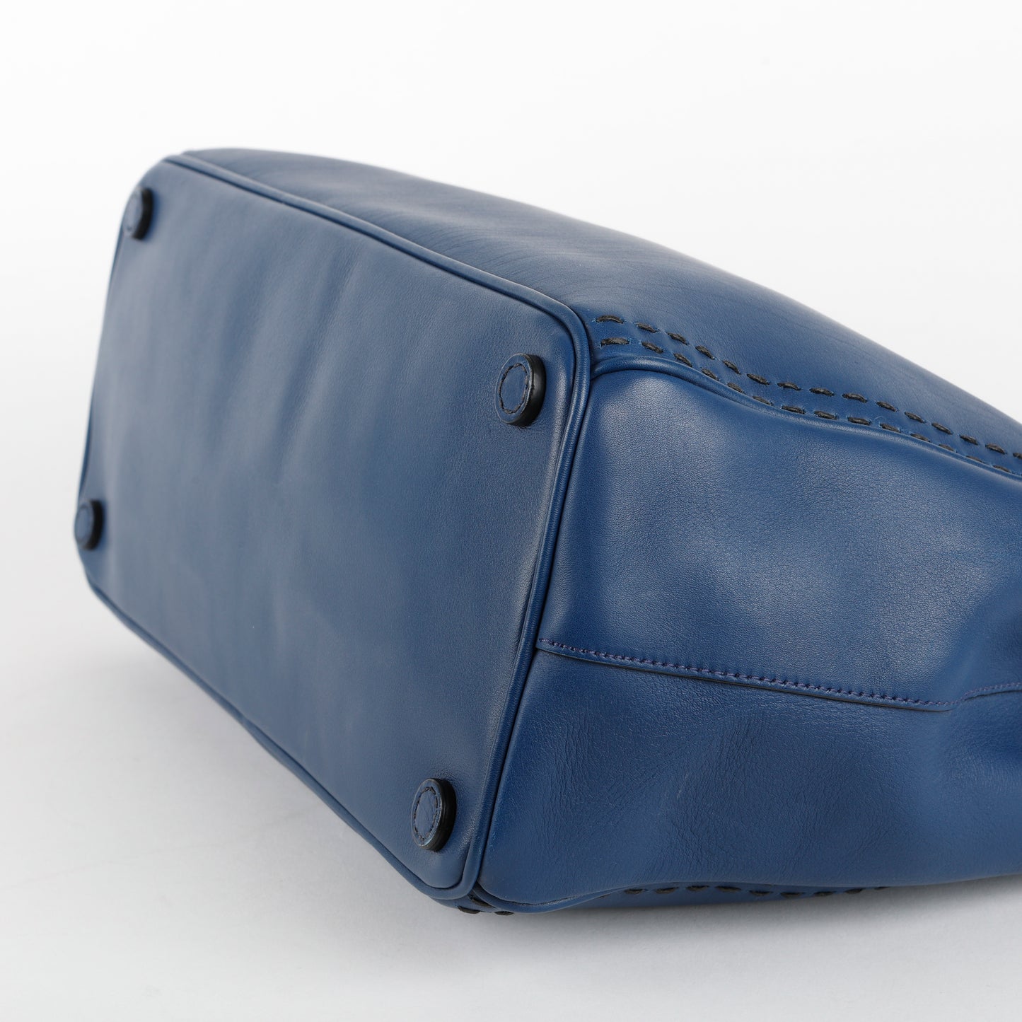 Medium Stitched City Galleria, Blue Calfskin