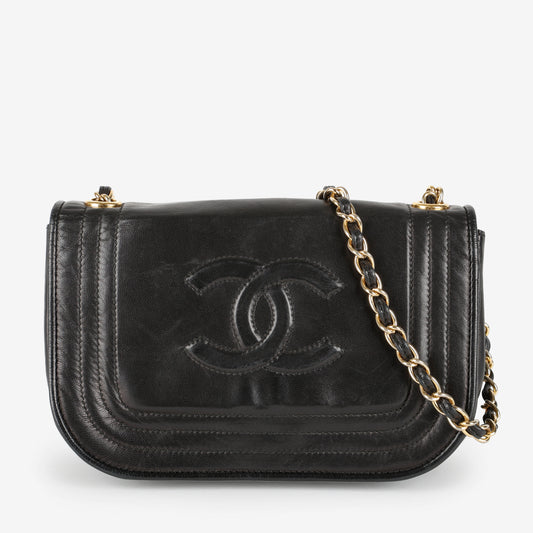 Mini Half Moon Flap Bag, Black Lambskin