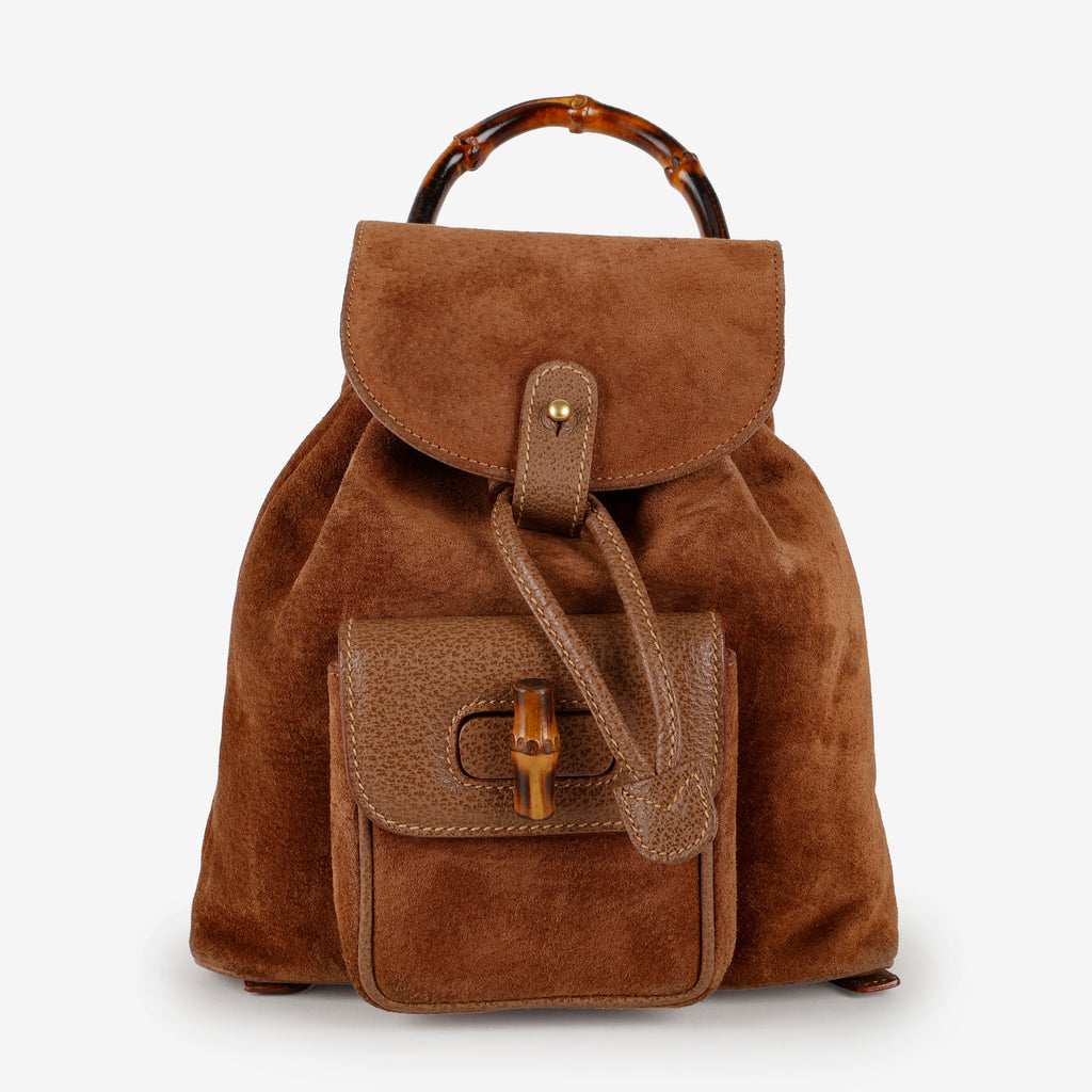 Mini Backpack Bamboo, Brown Nubuck Leather