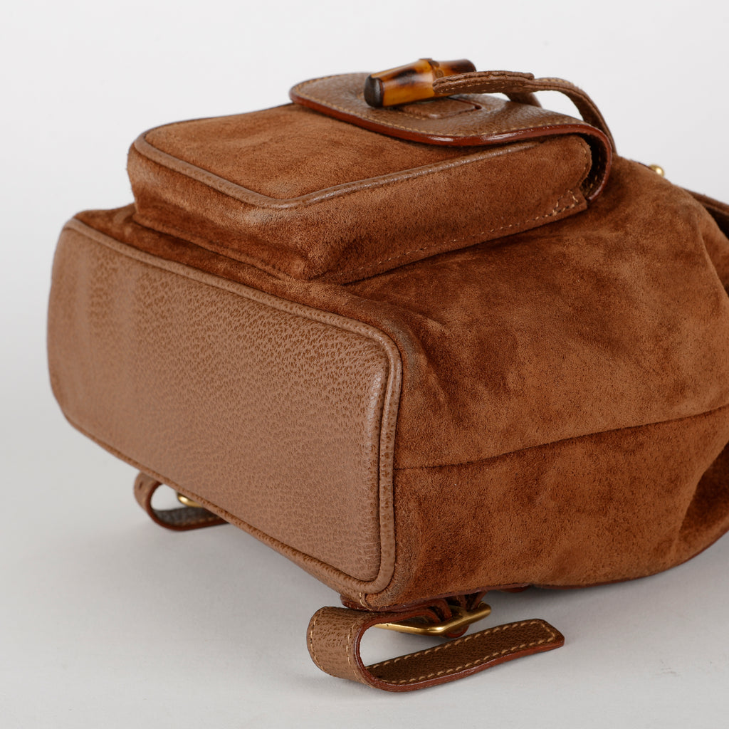 Mini Backpack Bamboo, Brown Nubuck Leather