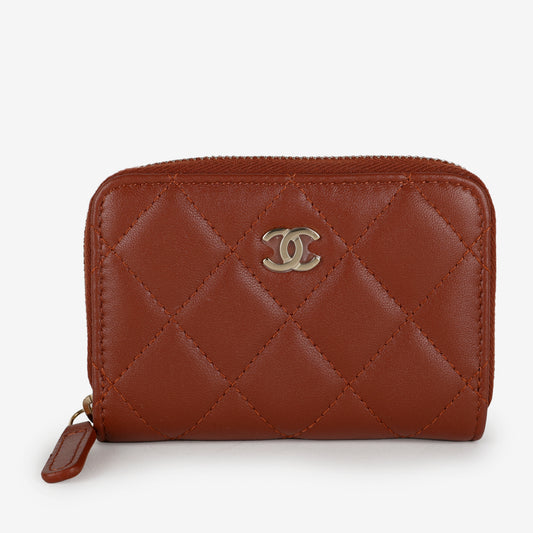 Classic Zipped Coin Purse, Brick Lambskin