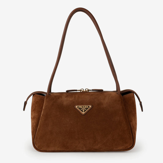 Medium Darling Shoulder Bag, Brown Suede