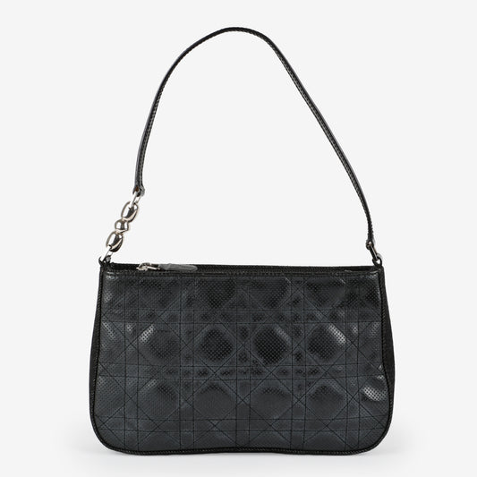 Cannage Lambskin and Denim Shoulder Bag, Black