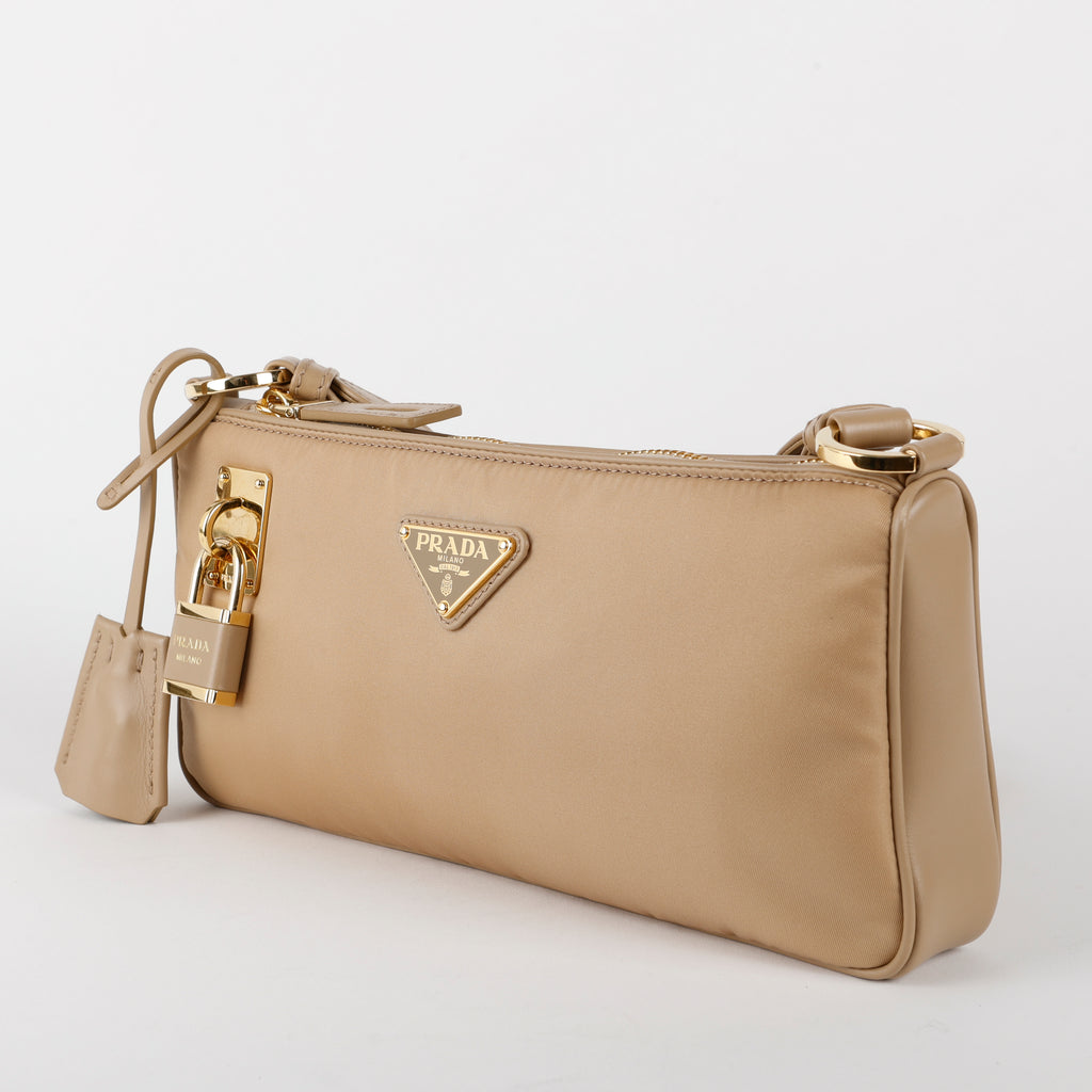 Small Re-Nylon Shoulder Bag, Beige