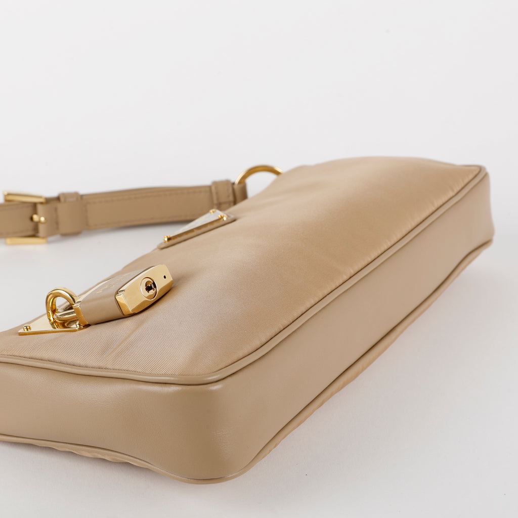 Small Re-Nylon Shoulder Bag, Beige