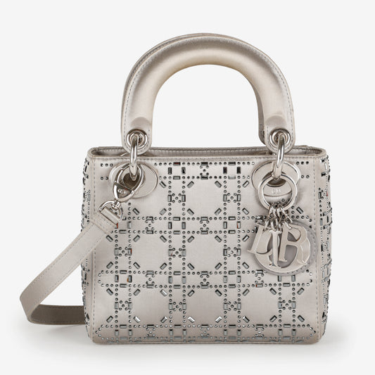 Mini Lady Dior, Gray Satin Crystals (C)
