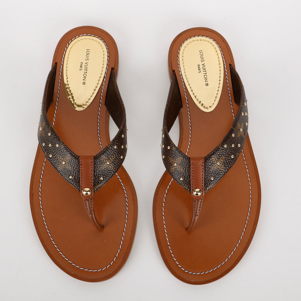 Sunny Flat Flip Flops, Brown/Monogram