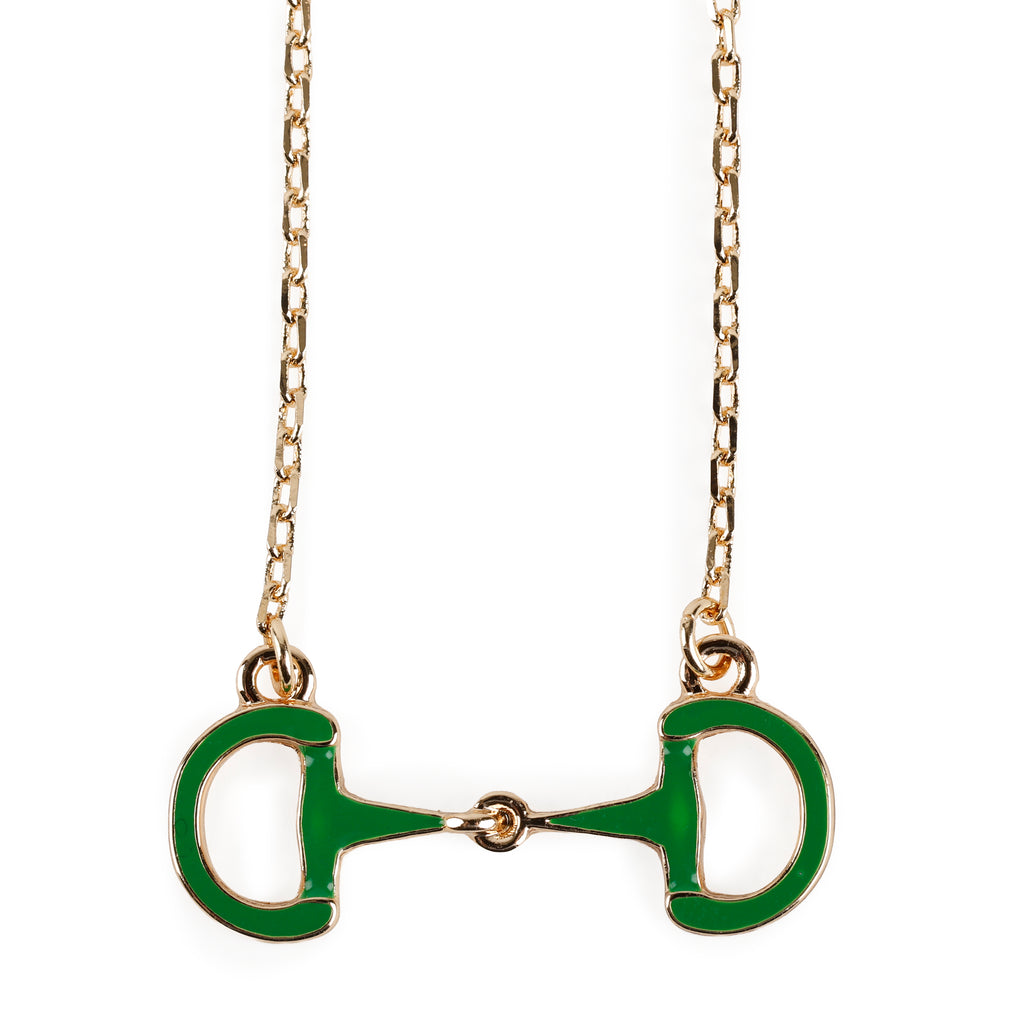 Enamel Horsebit Necklace, Green