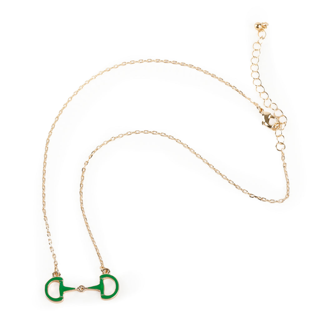Enamel Horsebit Necklace, Green