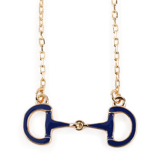 Enamel Horsebit Necklace, Navy