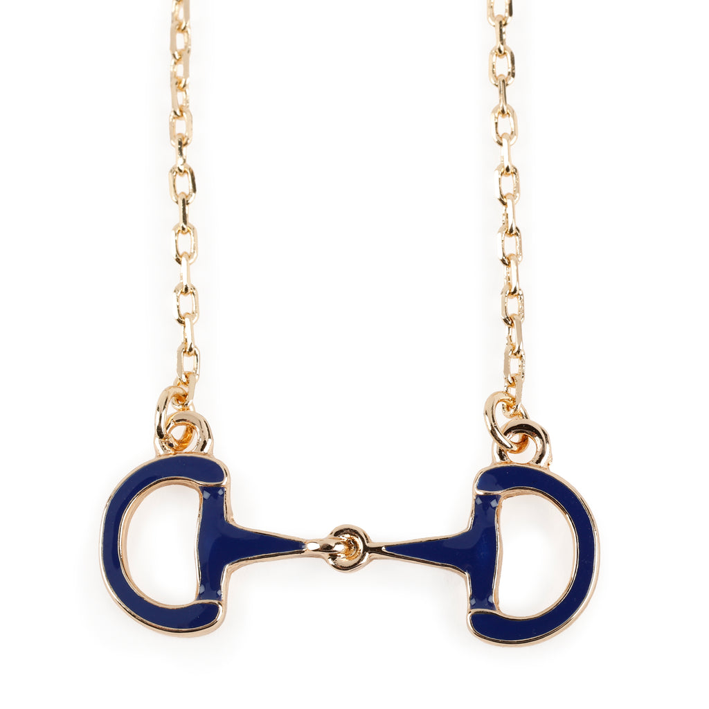 Enamel Horsebit Necklace, Navy