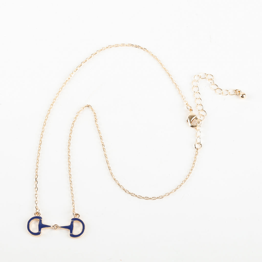 Enamel Horsebit Necklace, Navy